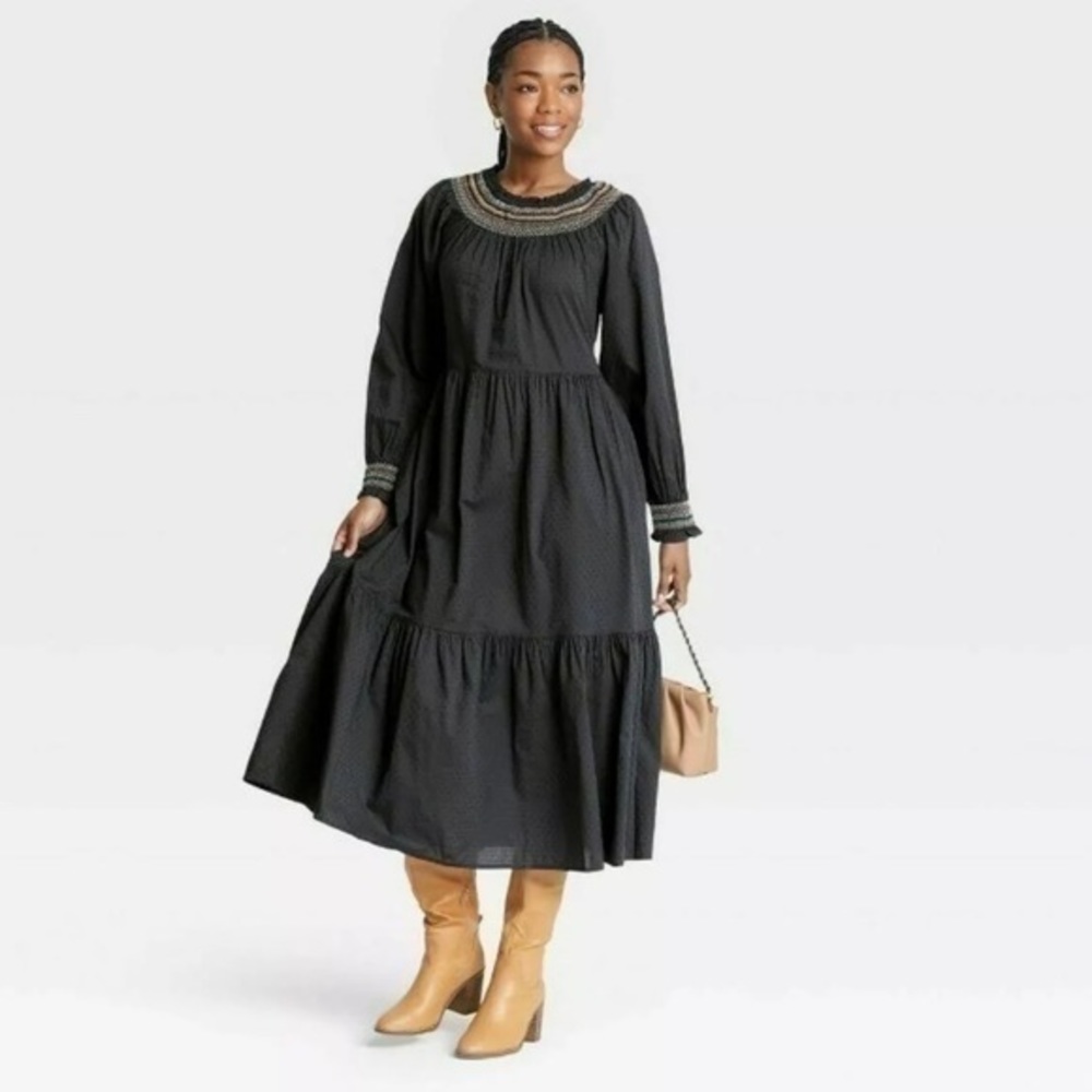 Women's Balloon Long Sleeve Tiered Dress with Pockets Universal Thread